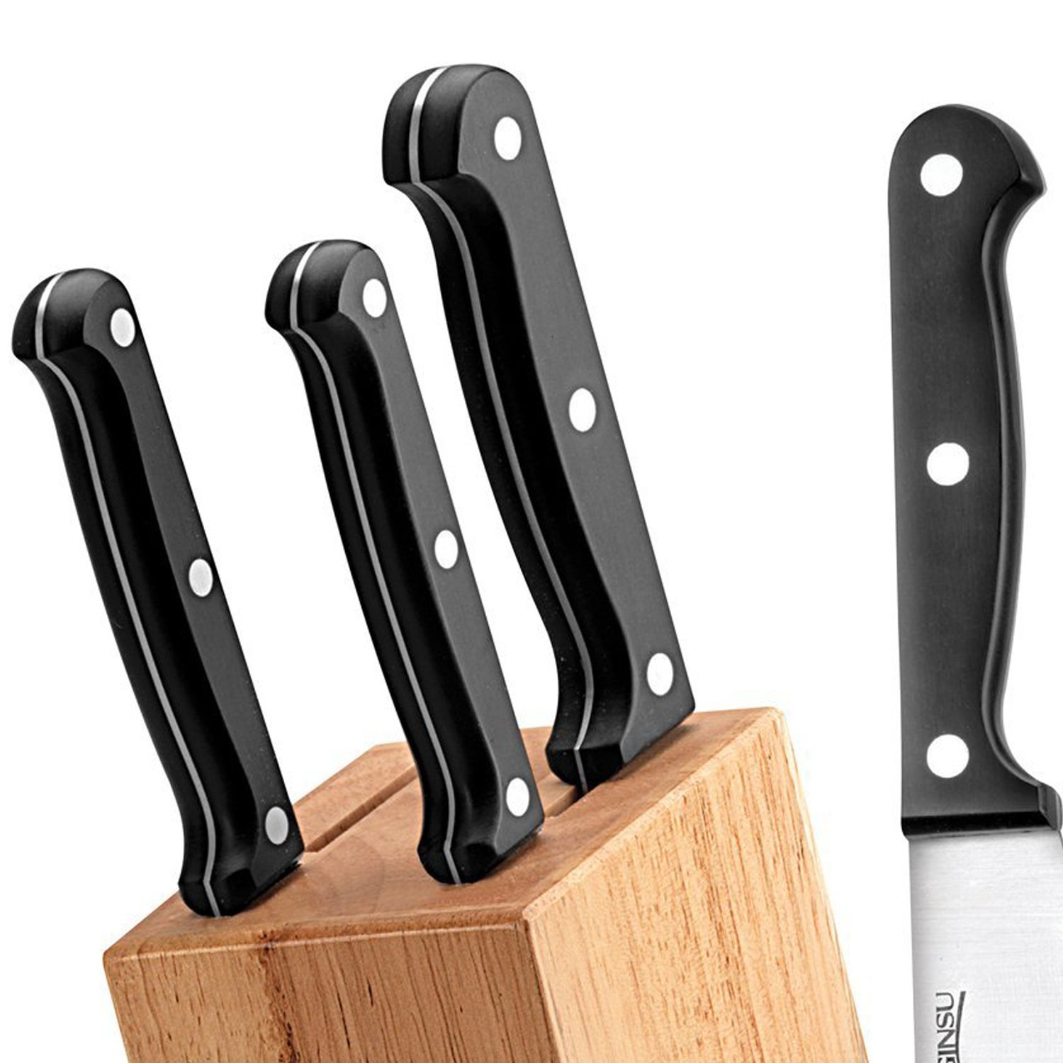 5 Piece Serrated Knife Set, Stainless Steel w/ Block Bachelor On A Budget