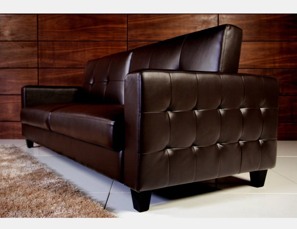 brown leather sofa with pull out bed