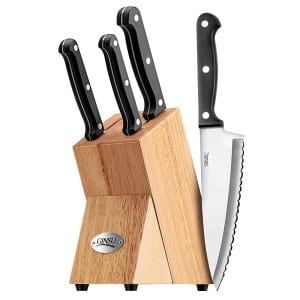 5 Piece Serrated Knife Set, Stainless Steel w/ Block (Front)