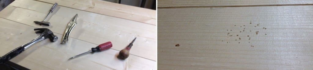 Some tools that you can use to distress the wood - Were there ants living in that wood?